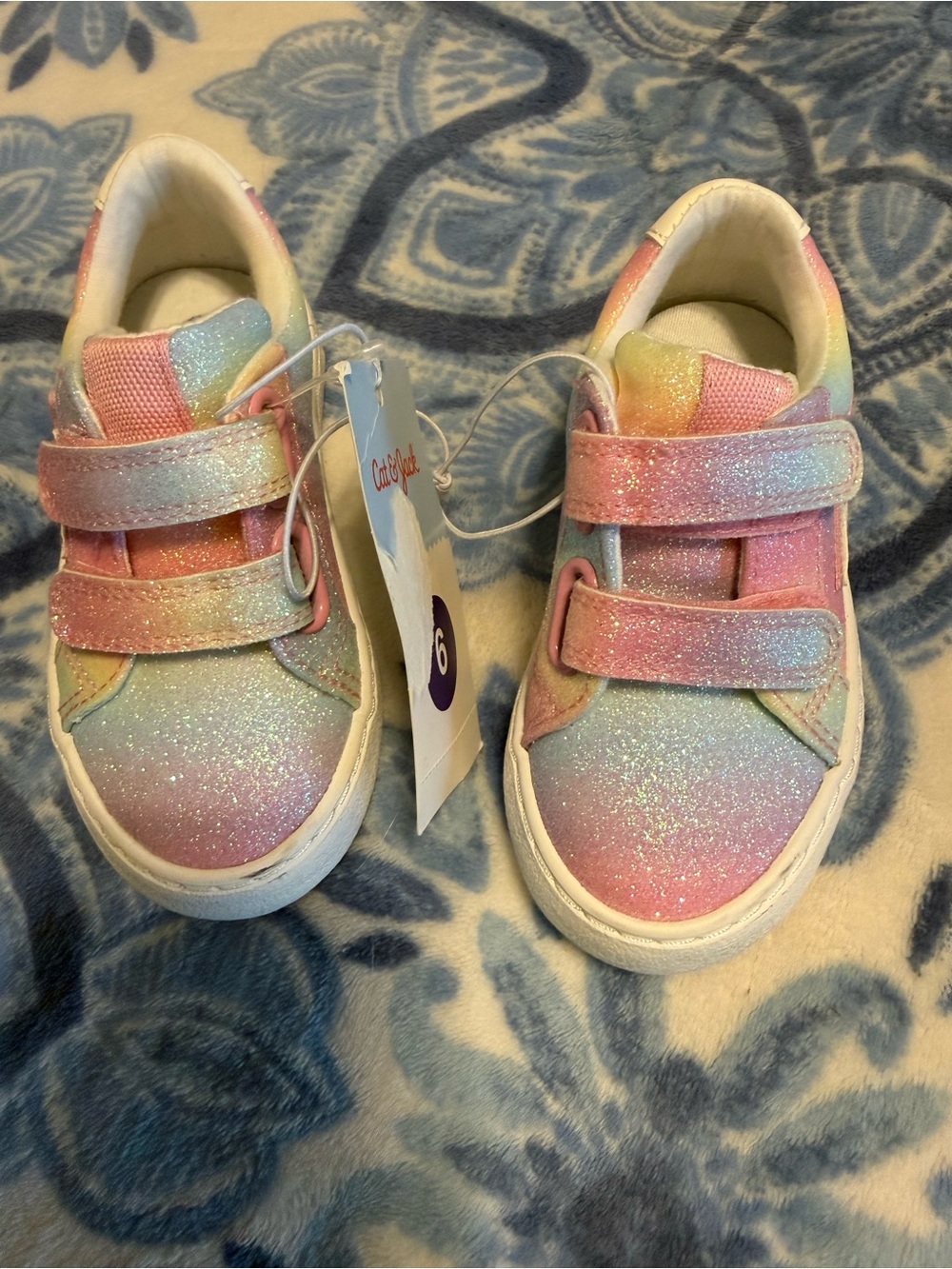 Cat & Jack Toddler Glitter Pastel Rainbow Sneakers Size 6 NWT
